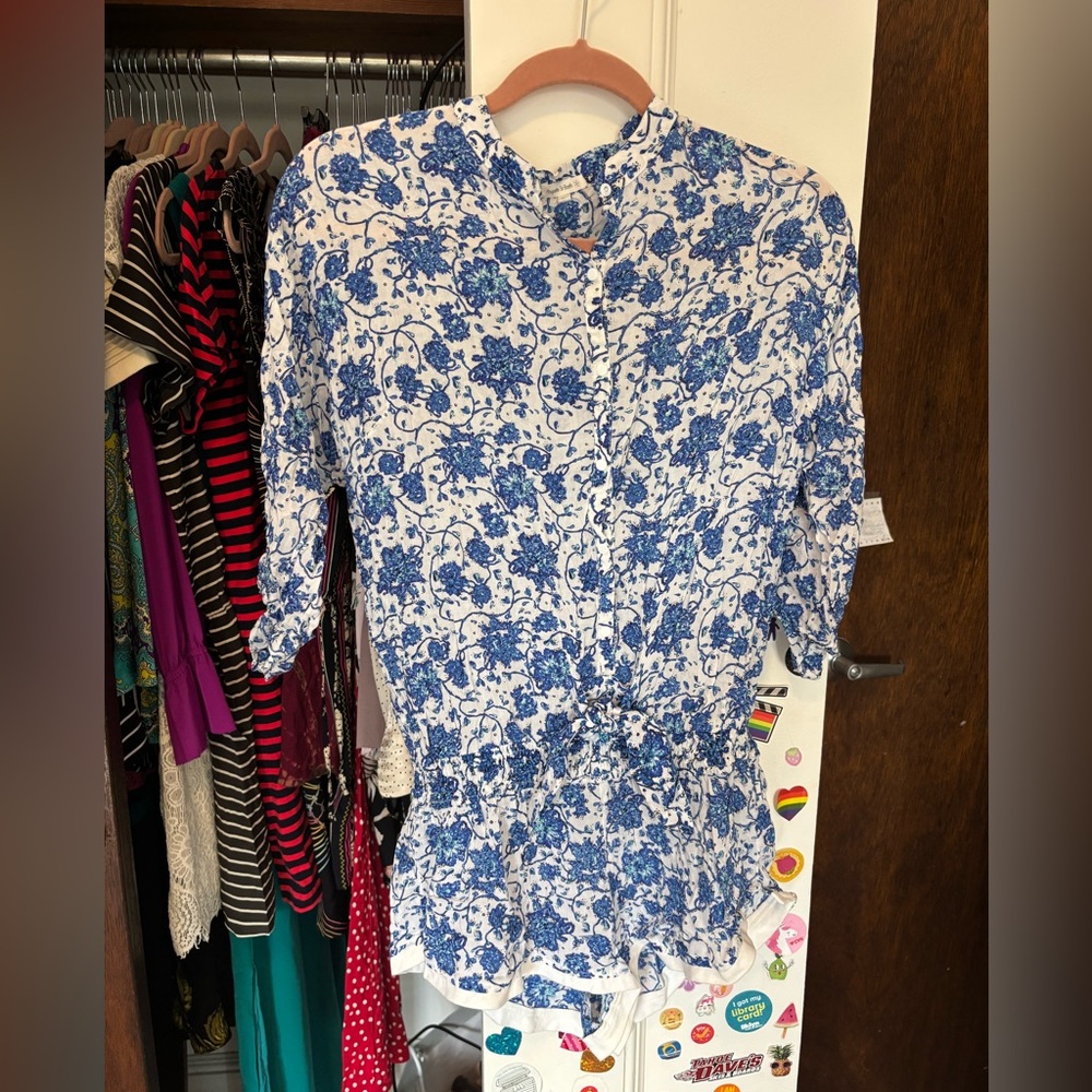 Poupette St Barth Blue and White Floral Women's Romper